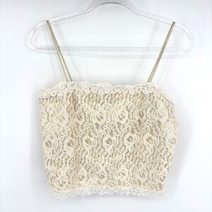 Vintage 70s Crop Top Lace Metallic Gold Spaghetti Strap  JcPenny Boho Chic Retro